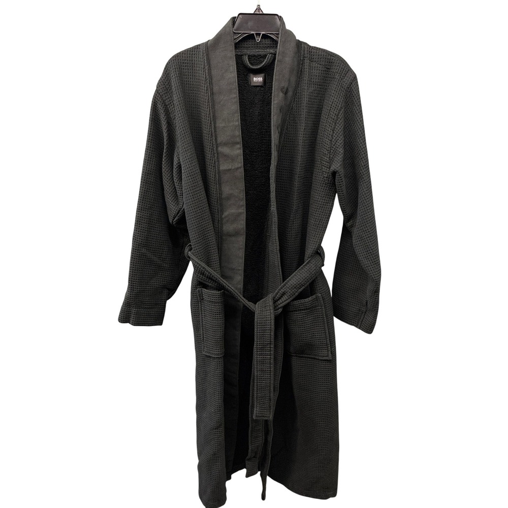 Hugo Boss Terry Cloth Bathrobe Mens S Charcoal Grey Belted Lounge Quiet Luxury